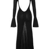 Sancha | Sheer Backless Black Knit Maxi Dress