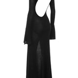 Sancha | Sheer Backless Black Knit Maxi Dress