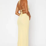 Heat | Plunge Neckline  Ruffled Thigh-High Slit Maxi Dress