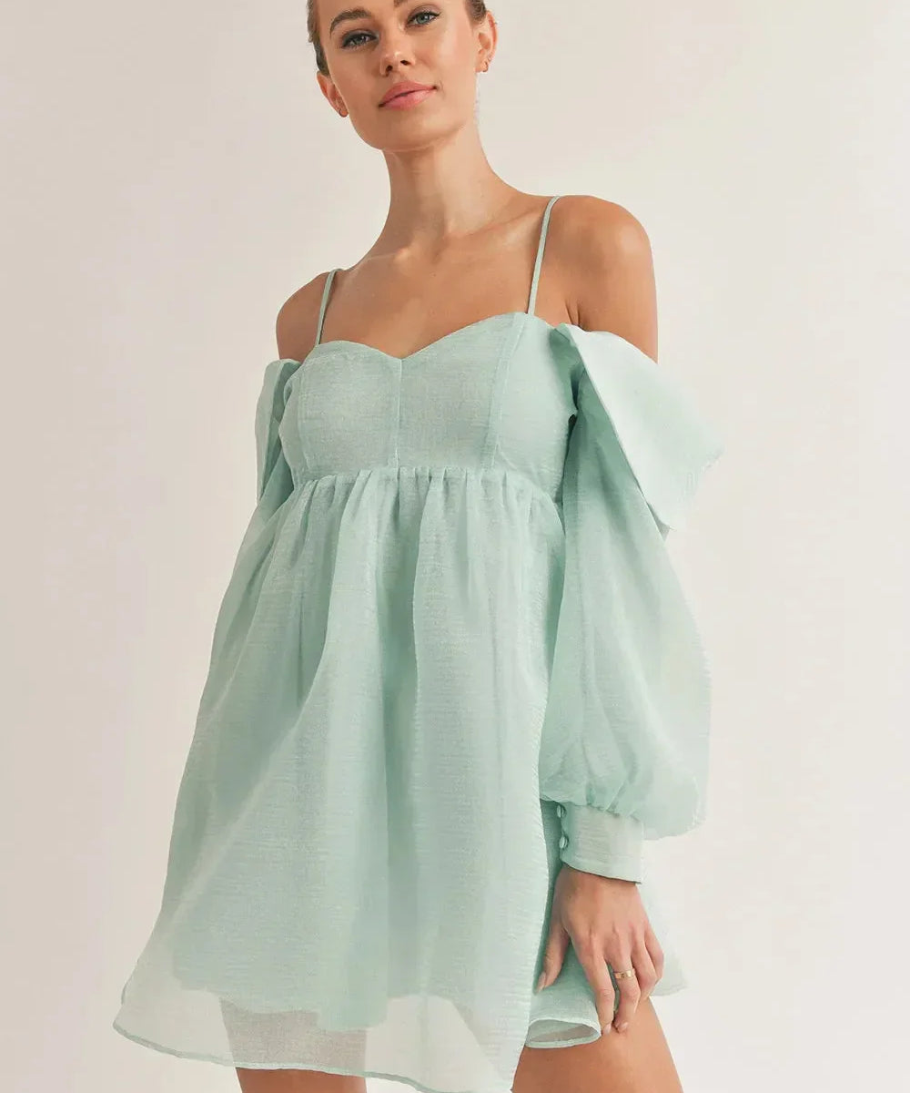 Desiree | Bubble Long Sleeve Off-Shoulder Mini Dress